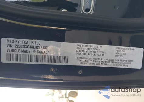 2020 Dodge Charger Scat Pack Widebody Rwd из США, поврежденный, VIN 2C3CDXGJ8LH226137